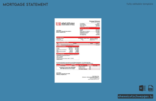 Beispiel eines Hypothekenauszugs der Union Bank of Iraq (Word- und PDF-Datei)